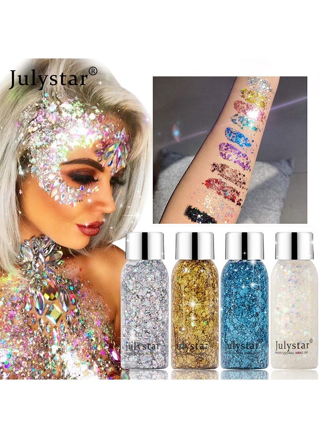 Julystar Glitter Body Gel Face Body Glitter Gel Mermaid Sequins Holographic Body Glitter Gel Long-Lasting Festival Makeup Glitter Paint for Face Body Hair Nails (30g, 01 Silver) - Image 4